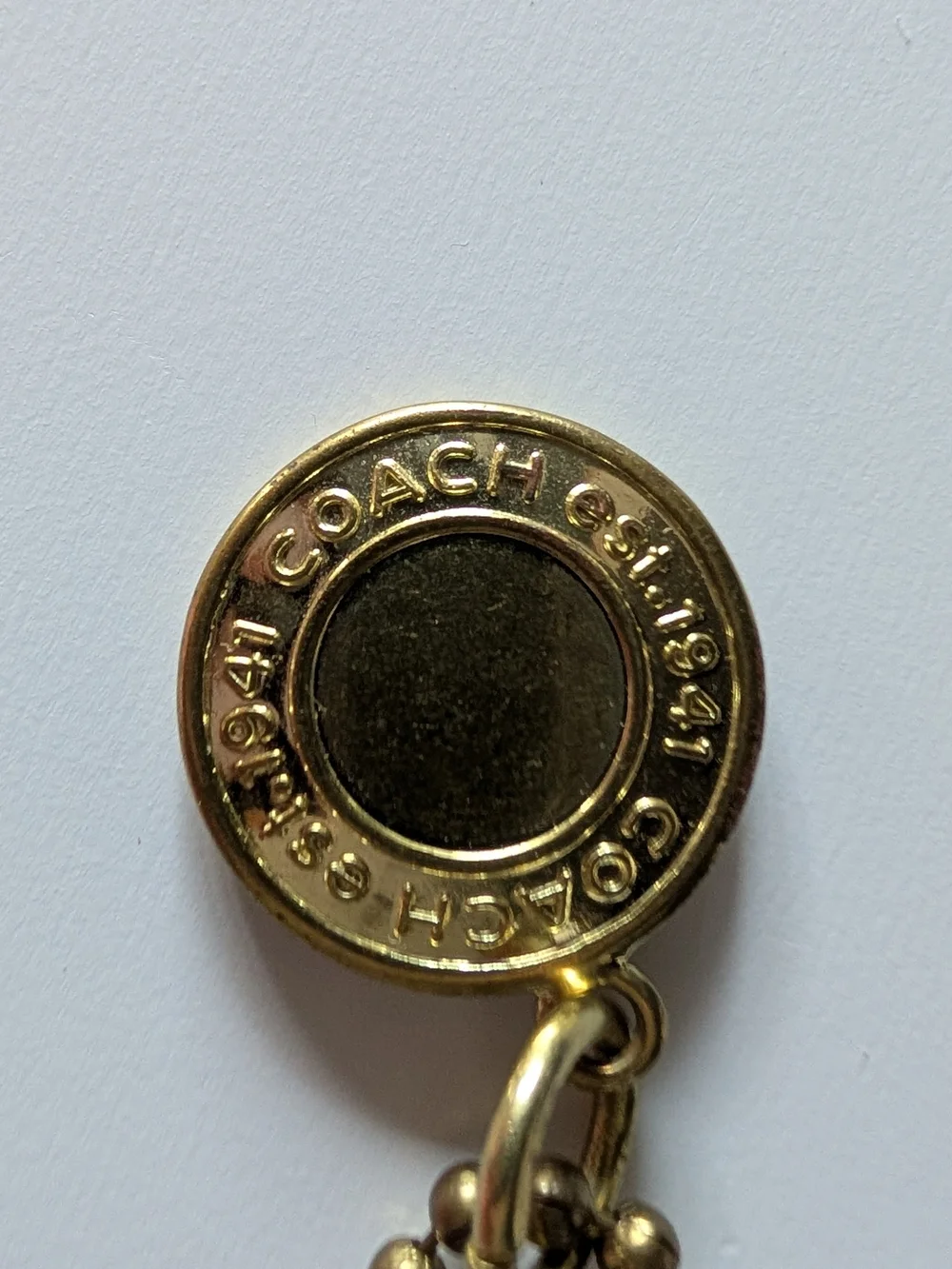 Coach Patent Leather Yellow Hangtag with Gold 1941 Logo Medallion & Ball Chain